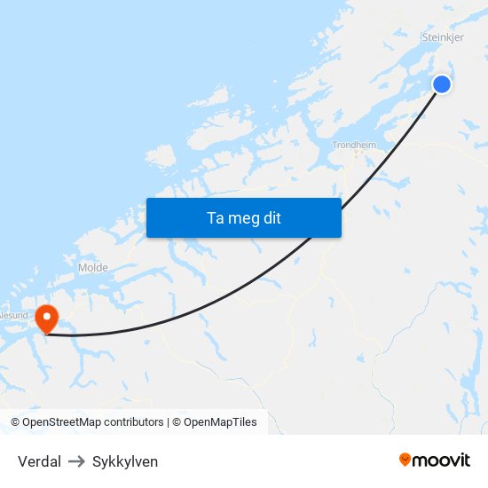 Verdal to Sykkylven map