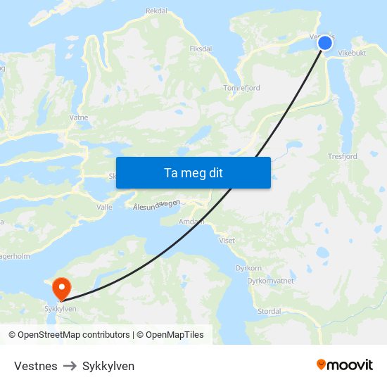 Vestnes to Sykkylven map