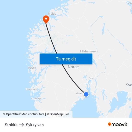 Stokke to Sykkylven map