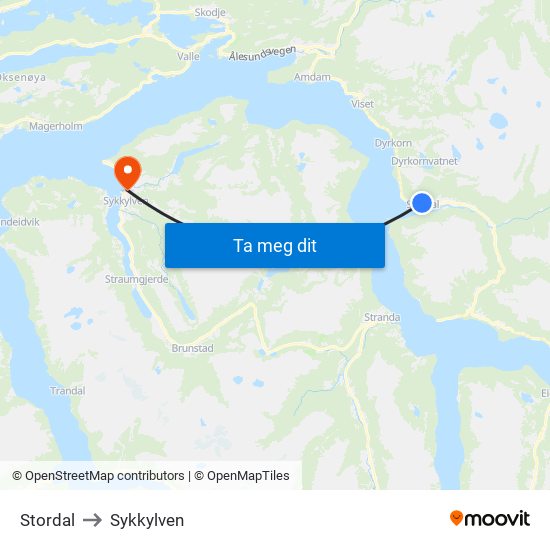 Stordal to Sykkylven map