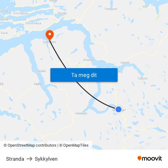 Stranda to Sykkylven map