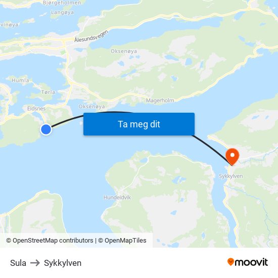 Sula to Sykkylven map