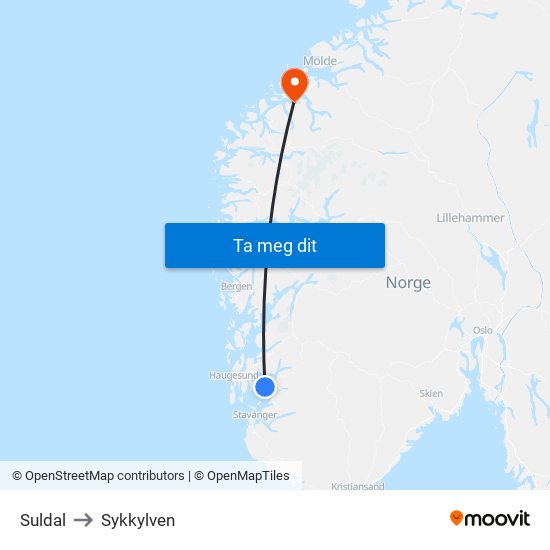 Suldal to Sykkylven map