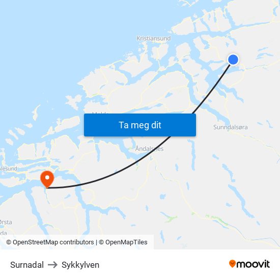 Surnadal to Sykkylven map