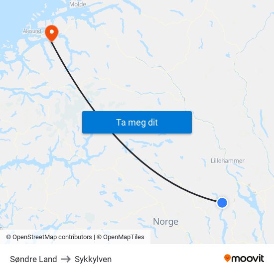 Søndre Land to Sykkylven map
