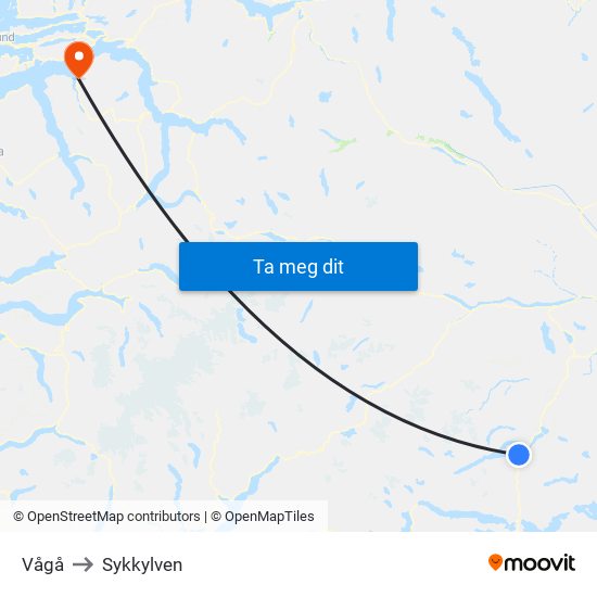 Vågå to Sykkylven map