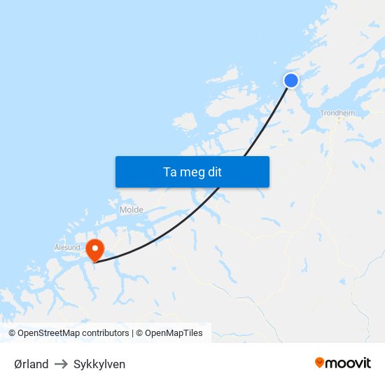Ørland to Sykkylven map