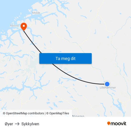 Øyer to Sykkylven map