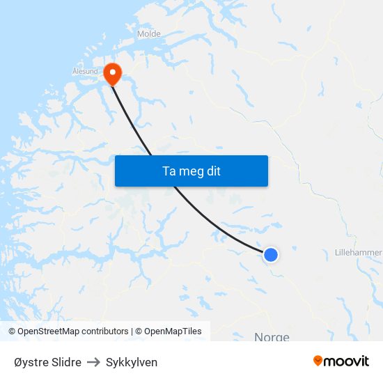 Øystre Slidre to Sykkylven map