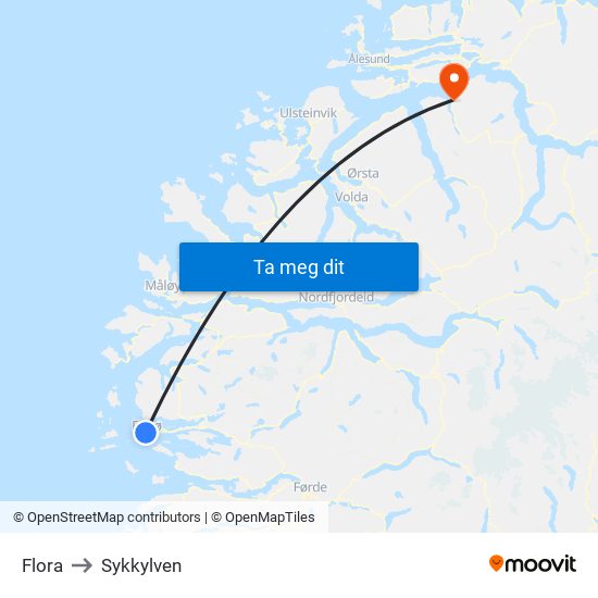 Flora to Sykkylven map