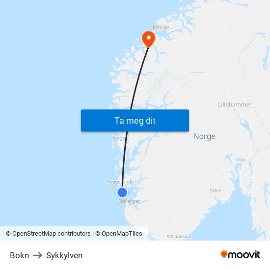 Bokn to Sykkylven map