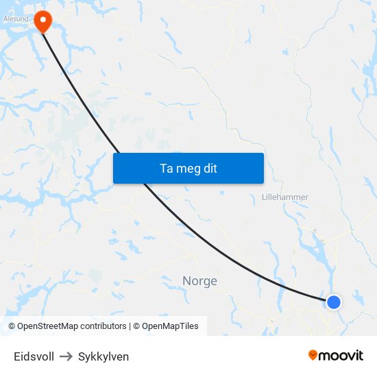 Eidsvoll to Sykkylven map