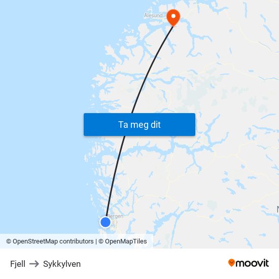 Fjell to Sykkylven map