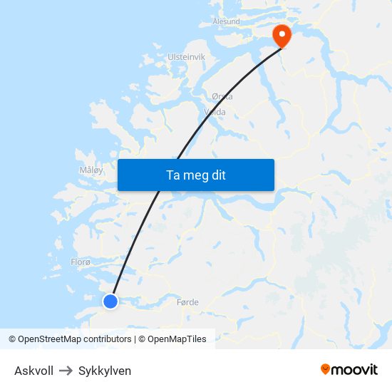 Askvoll to Sykkylven map