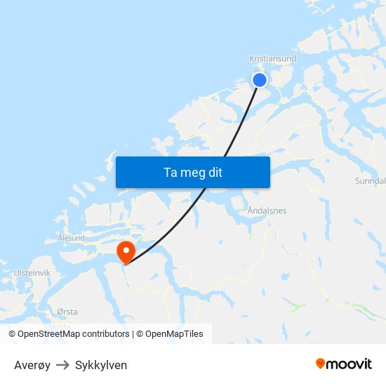 Averøy to Sykkylven map