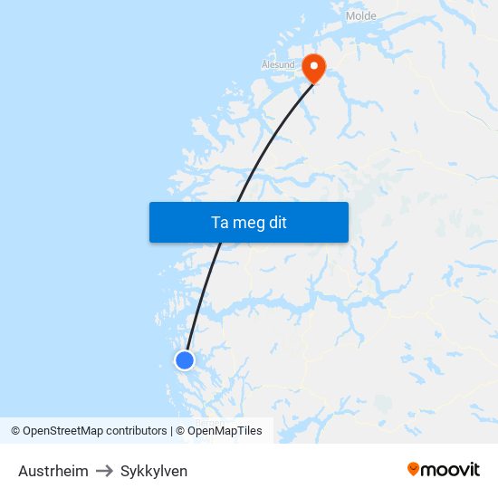 Austrheim to Sykkylven map