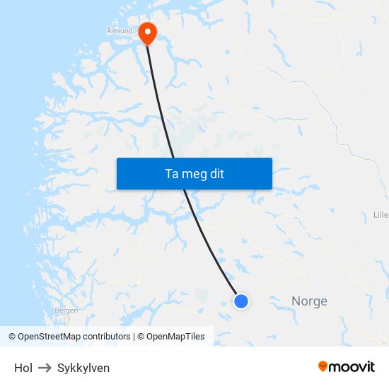 Hol to Sykkylven map