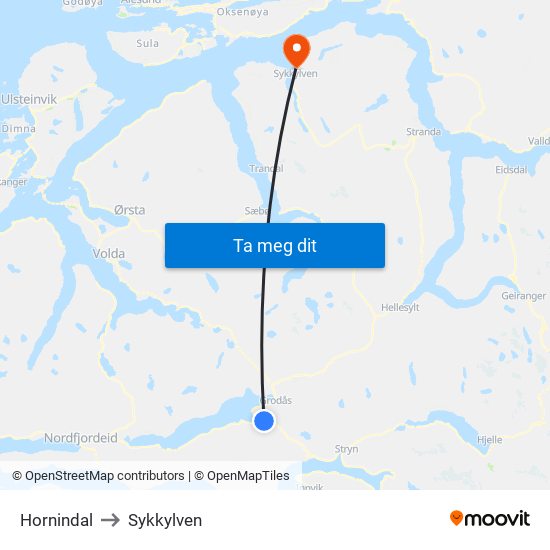 Hornindal to Sykkylven map