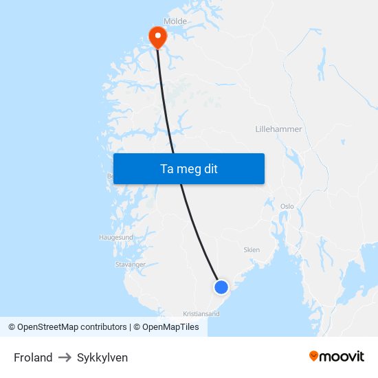 Froland to Sykkylven map