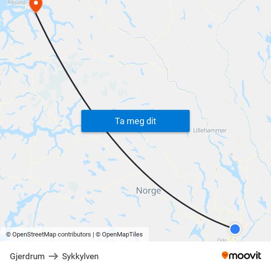 Gjerdrum to Sykkylven map