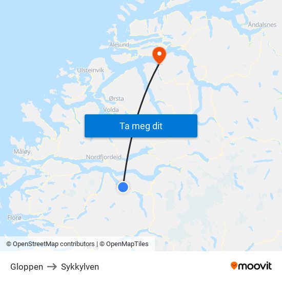 Gloppen to Sykkylven map