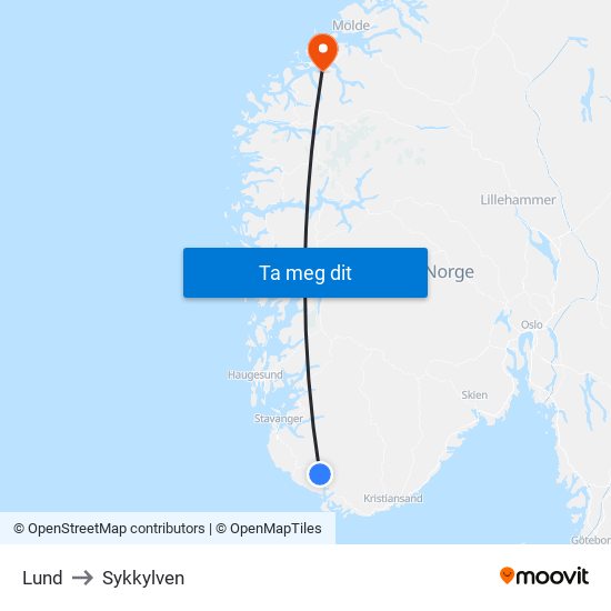 Lund to Sykkylven map
