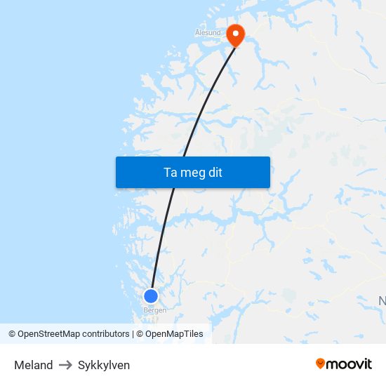 Meland to Sykkylven map