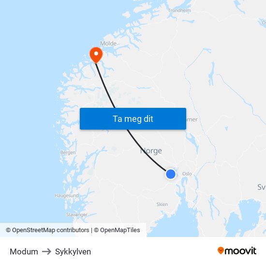 Modum to Sykkylven map