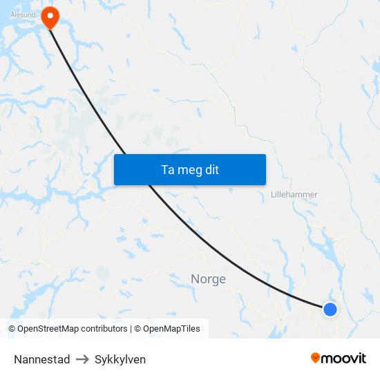 Nannestad to Sykkylven map