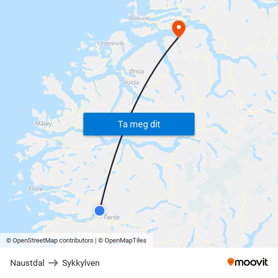 Naustdal to Sykkylven map