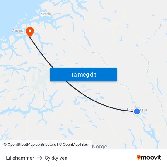 Lillehammer to Sykkylven map