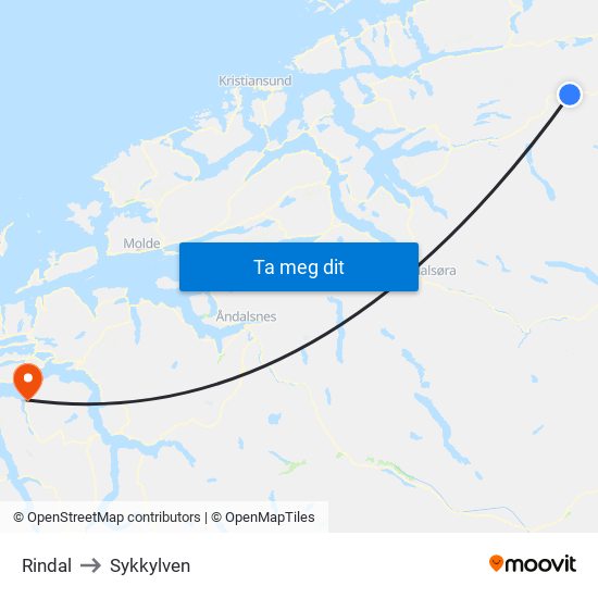 Rindal to Sykkylven map