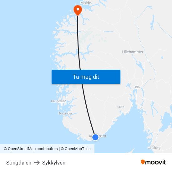 Songdalen to Sykkylven map