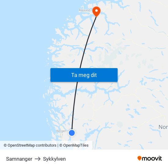 Samnanger to Sykkylven map