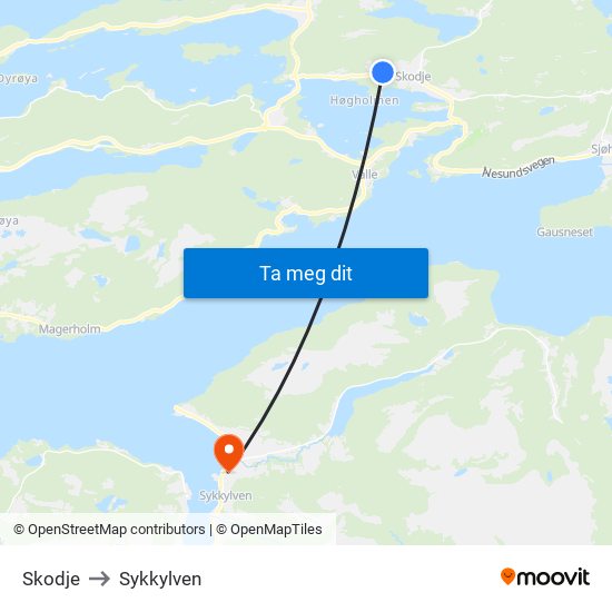 Skodje to Sykkylven map