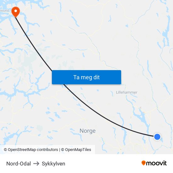 Nord-Odal to Sykkylven map