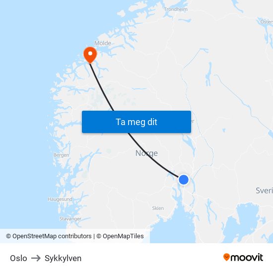 Oslo to Sykkylven map