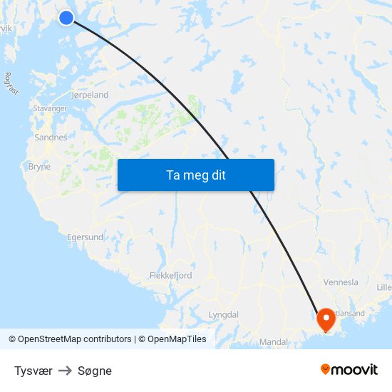 Tysvær to Søgne map