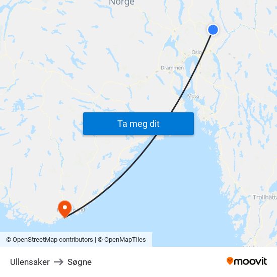 Ullensaker to Søgne map