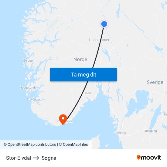 Stor-Elvdal to Søgne map