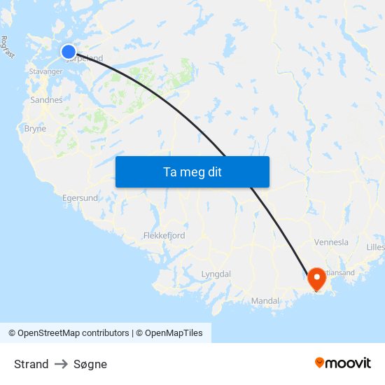 Strand to Søgne map