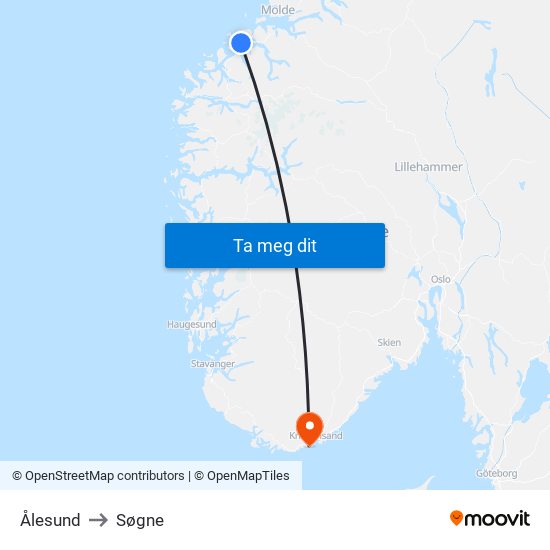 Ålesund to Søgne map