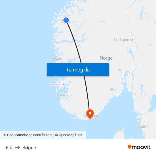 Eid to Søgne map