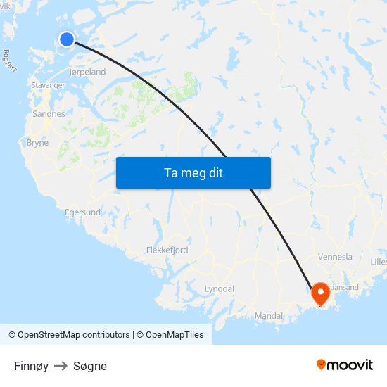 Finnøy to Søgne map
