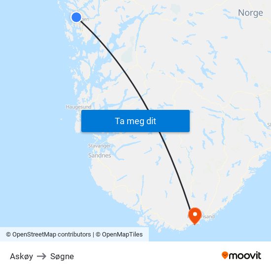 Askøy to Søgne map