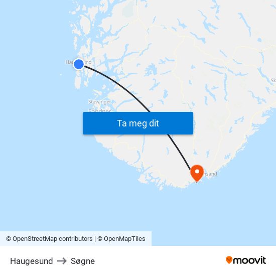 Haugesund to Søgne map