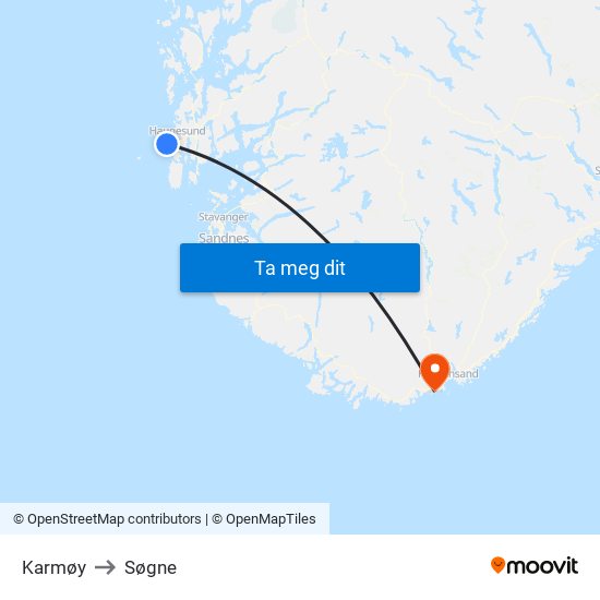 Karmøy to Søgne map