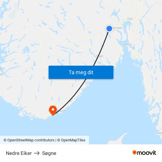 Nedre Eiker to Søgne map