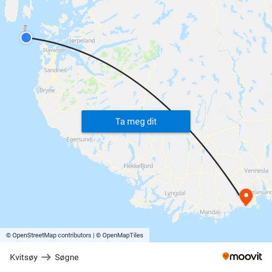 Kvitsøy to Søgne map