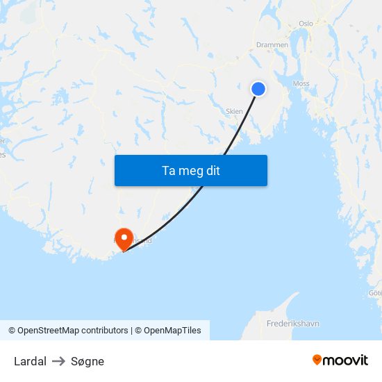 Lardal to Søgne map